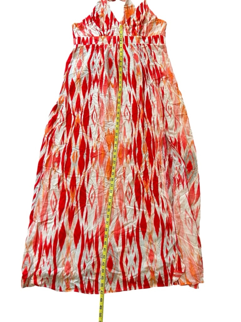 Athleta Faded Ikat Red & Pink Printed Halter Maxi Dress size large - Picture 5 of 7